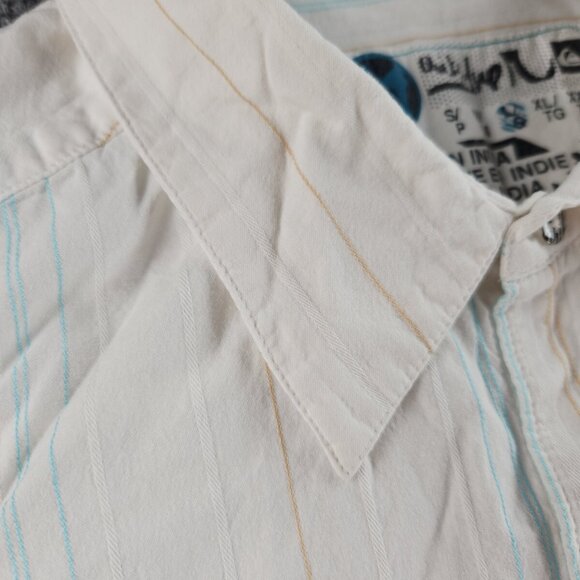 Quiksilver Button Up Shirt Short Sleeve Men Surf Outdoors Striped Large Colorful - Picture 6 of 16